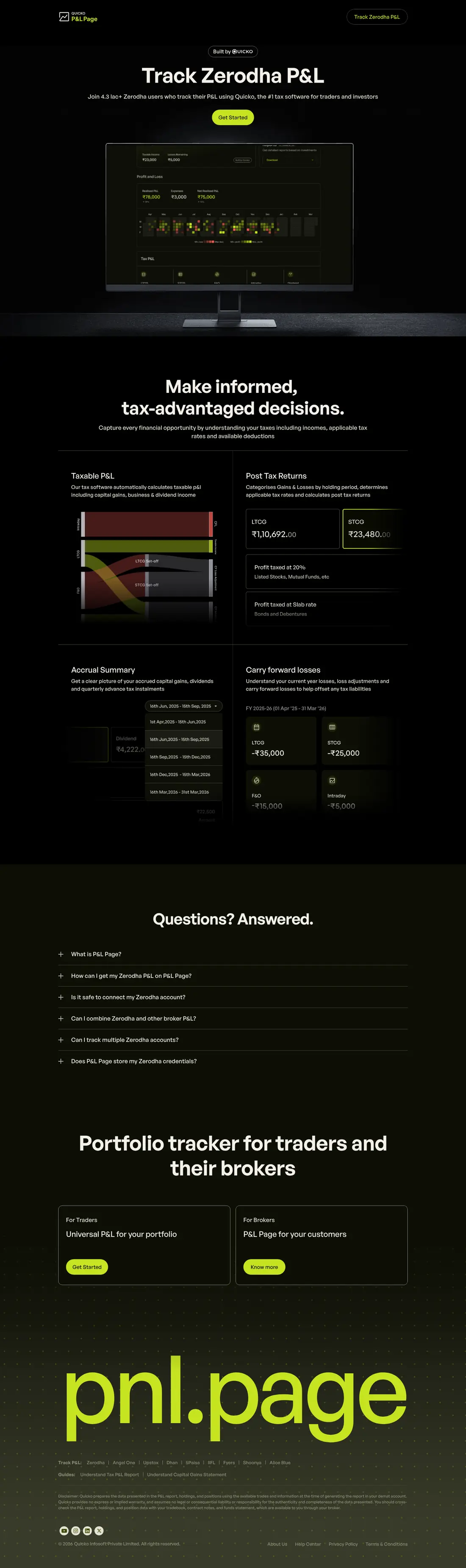 P&L Page for Zerodha: full-page screenshot