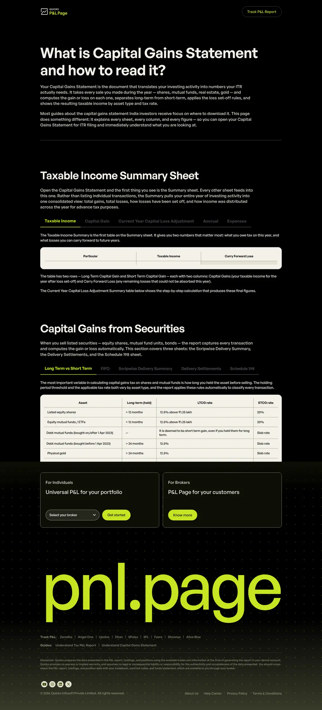 Capital Gains Statement, explained: full-page screenshot