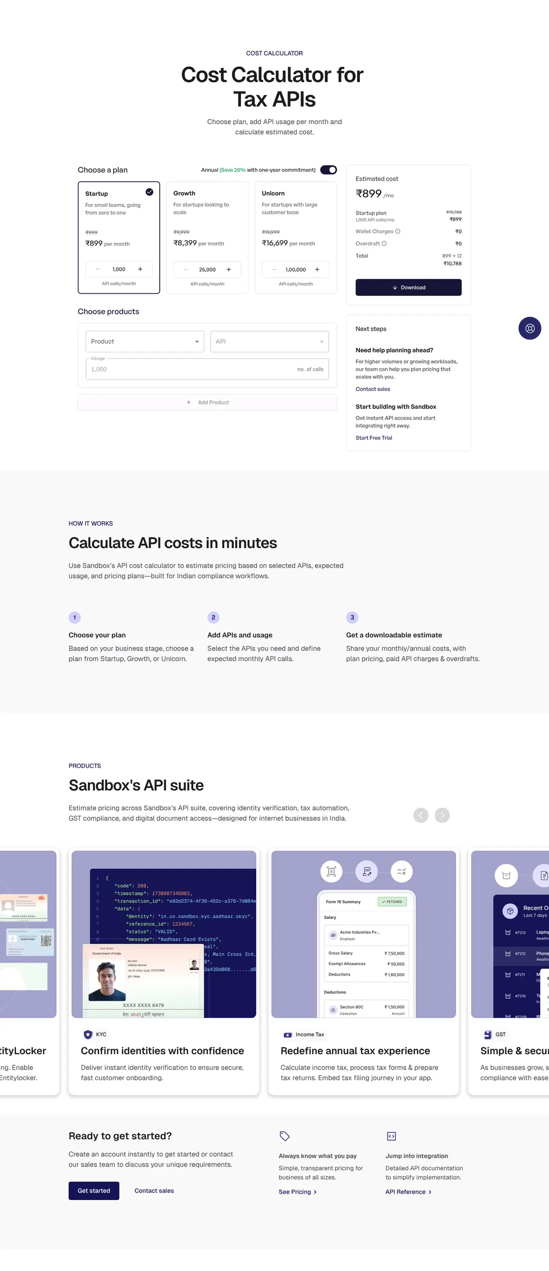 Tax API Cost Calculator: full-page screenshot